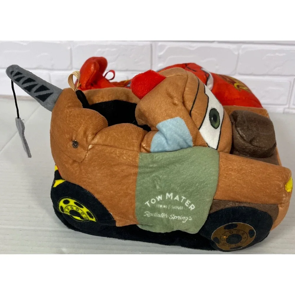 Disney Pixar Cars Slippers Kids Size 11/12 Red Brown McQueen Mater Plush Shoes